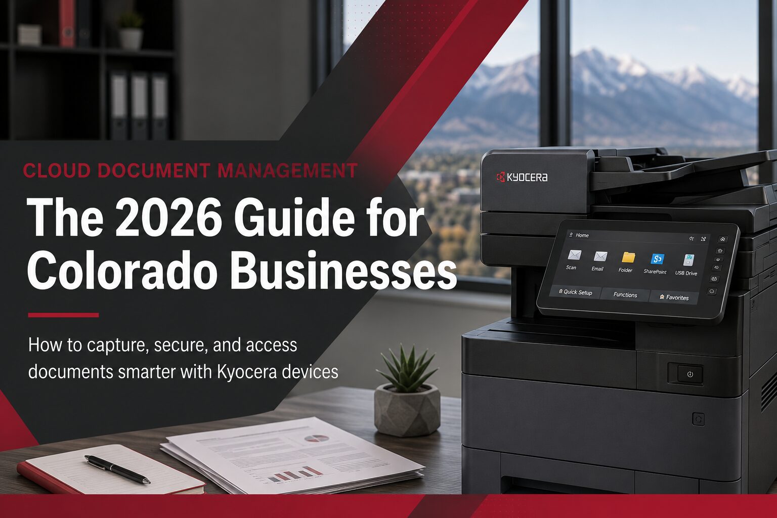 Cloud document management for Colorado businesses using a Kyocera multifunction printer to securely scan, store, and manage digital documents.