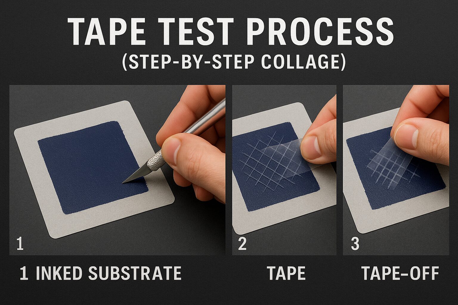 UV ink tape test process for adhesion testing